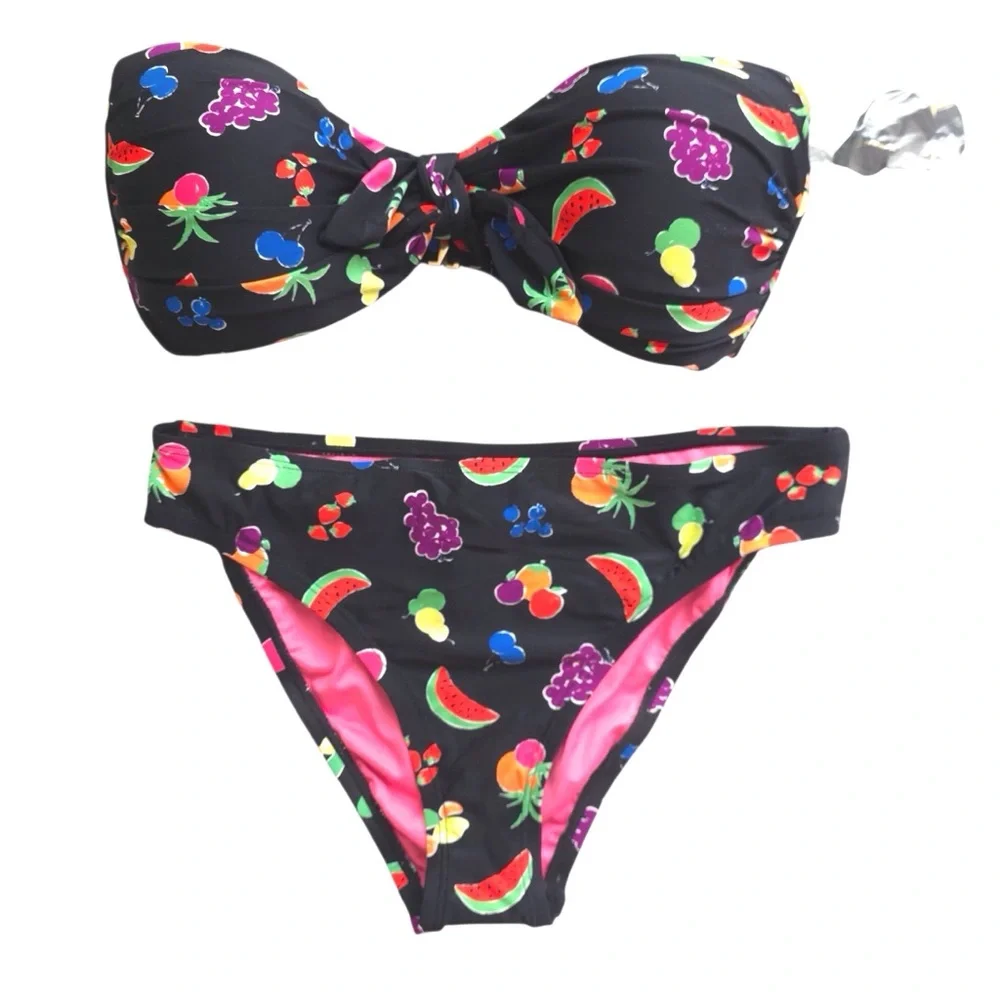 Kate Spade Bikini Two Piece Summer Fruit Bandeau Top With Removable Strap Medium